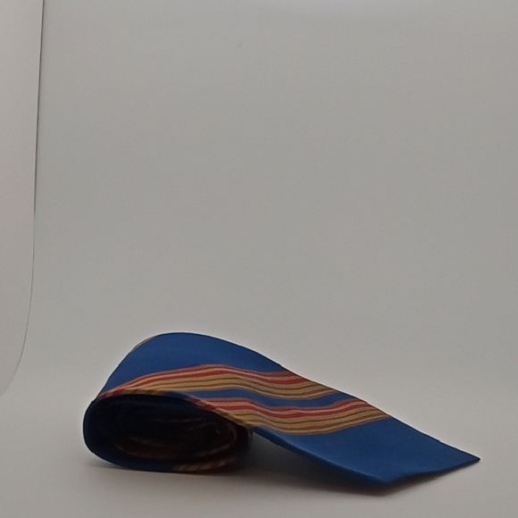 Caslon Men's Blue Tie with Multicolor Stripes 100% Polyester Washable By Castle! - Picture 8 of 9